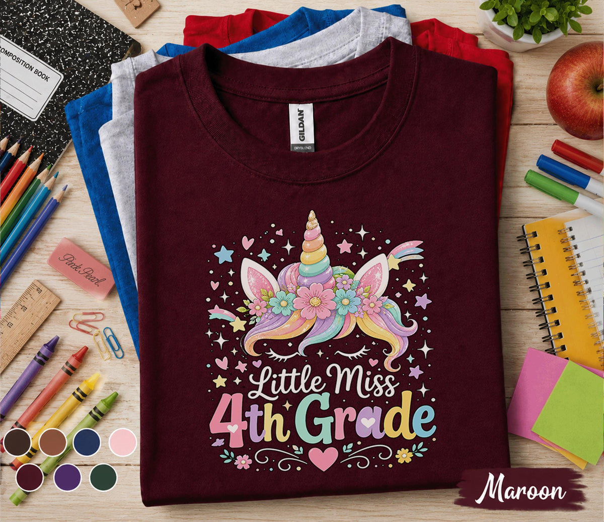 Little Miss 4th Grade Shirt, Cute Unicorn Back to School Shirt, First Day of 4th Grade Tee, Fourth Grade Girl Shirt, Elementary Student Gift
