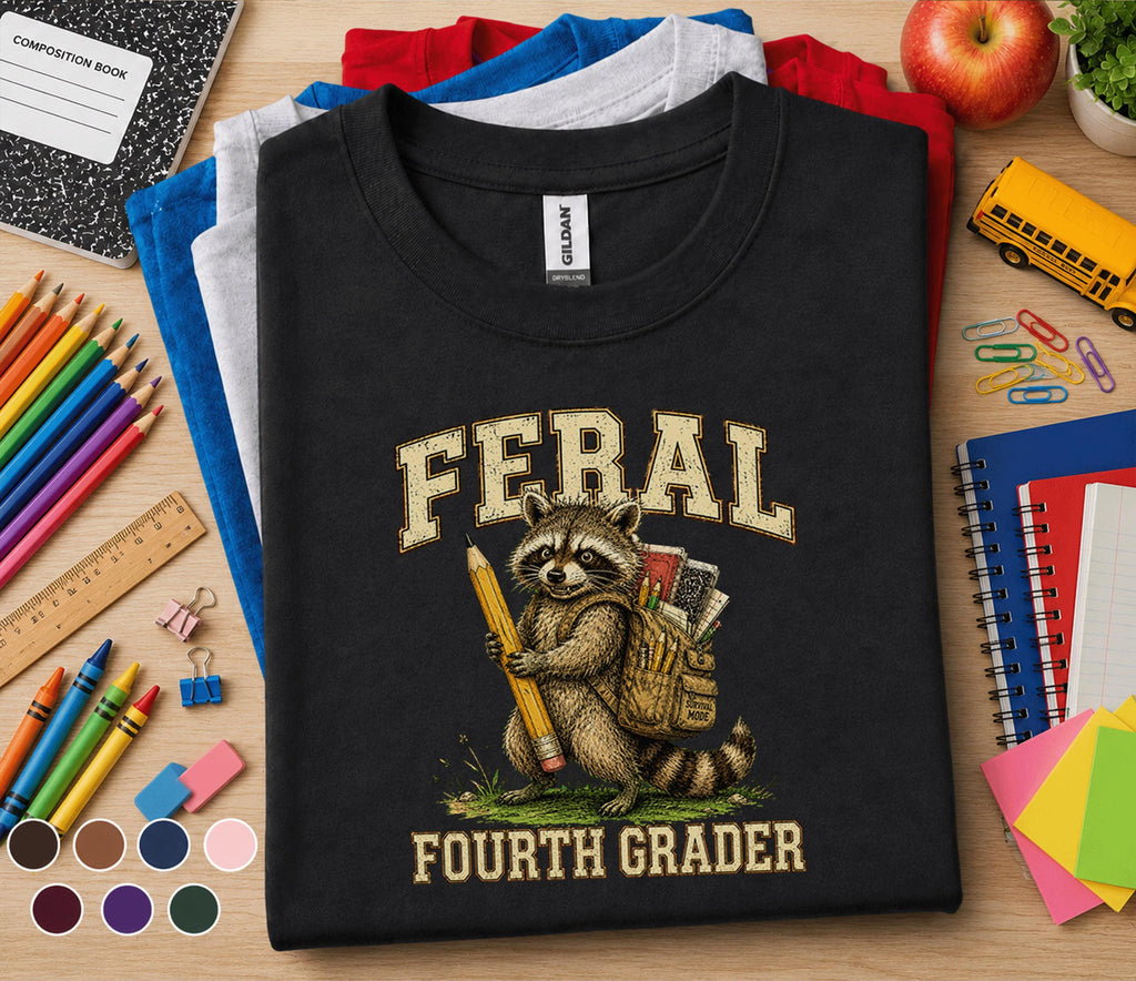 Feral Fourth Grader Shirt, Funny 4th Grade Raccoon Shirt
