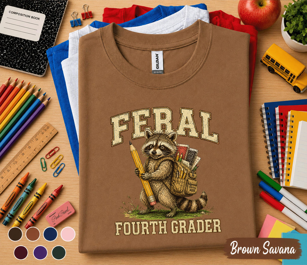 Feral Fourth Grader Shirt, Funny 4th Grade Raccoon Shirt, First Day of School Tee, Back to School Student Shirt, Fourth Grade Animal Gift