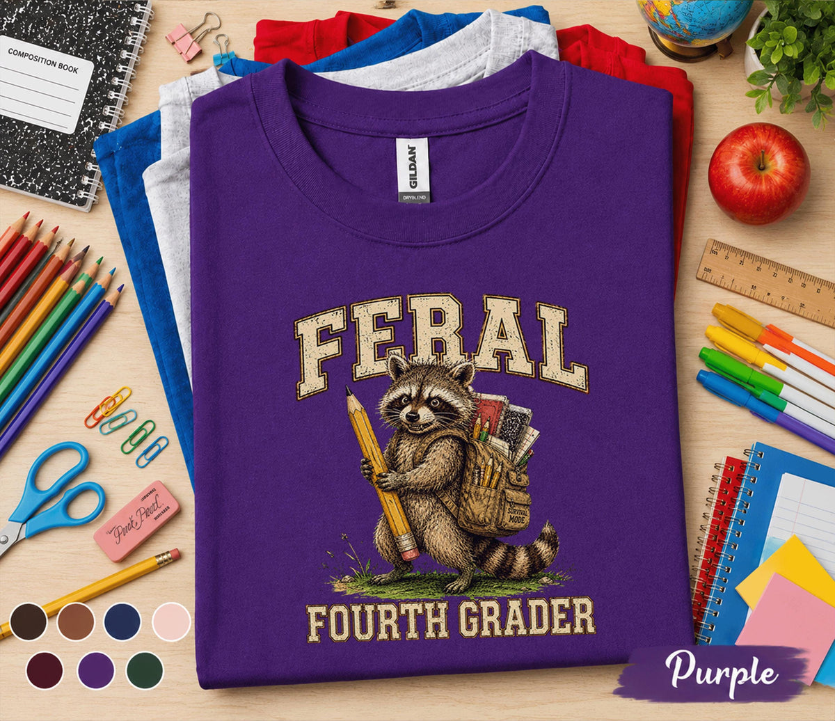 Feral Fourth Grader Shirt, Funny 4th Grade Raccoon Shirt, First Day of School Tee, Back to School Student Shirt, Fourth Grade Animal Gift