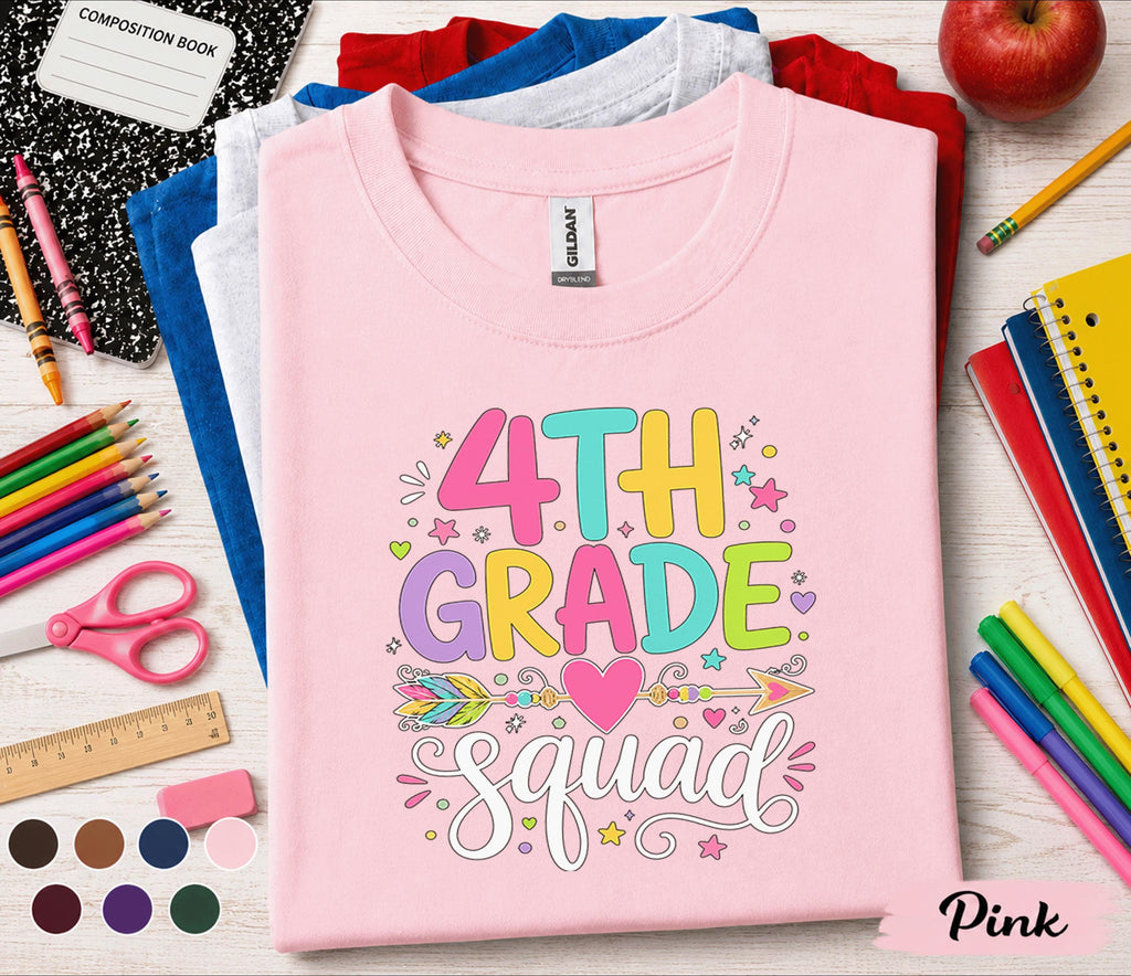 4th Grade Squad Shirt, Back to School Shirt for Kids, First Day of 4th Grade Tee, Cute Fourth Grade Squad Gift, Colorful School Shirt