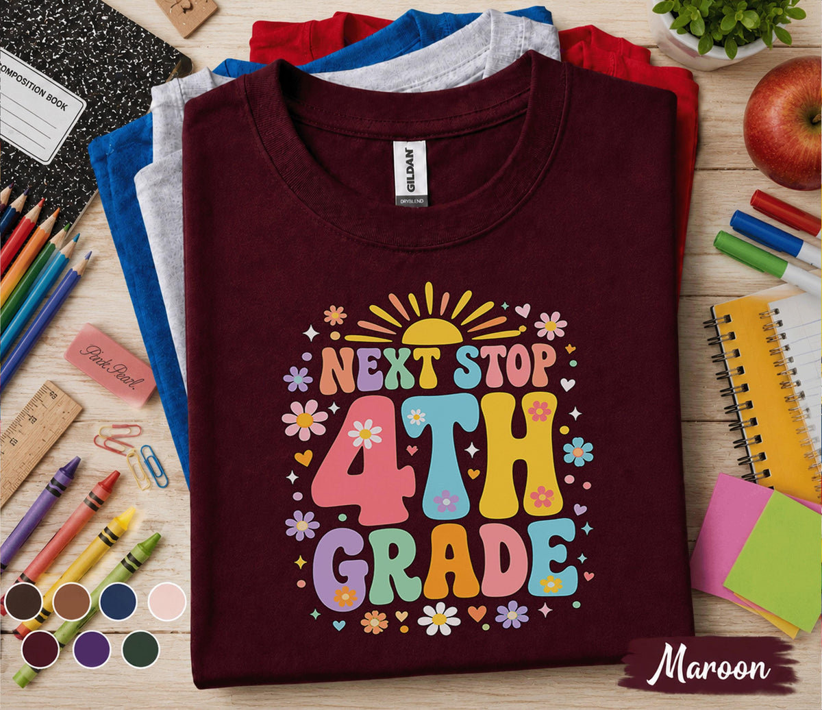 Next Stop 4th Grade Shirt, First Day of School Shirt, Fourth Grade Back to School Tee, Cute Retro Kids School Shirt, 4th Grade Student Gift