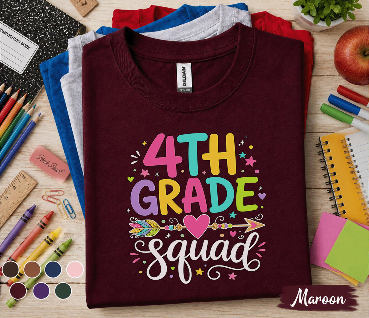 4th Grade Squad Shirt, Back to School Shirt for Kids, First Day of 4th Grade Tee, Cute Fourth Grade Squad Gift, Colorful School Shirt