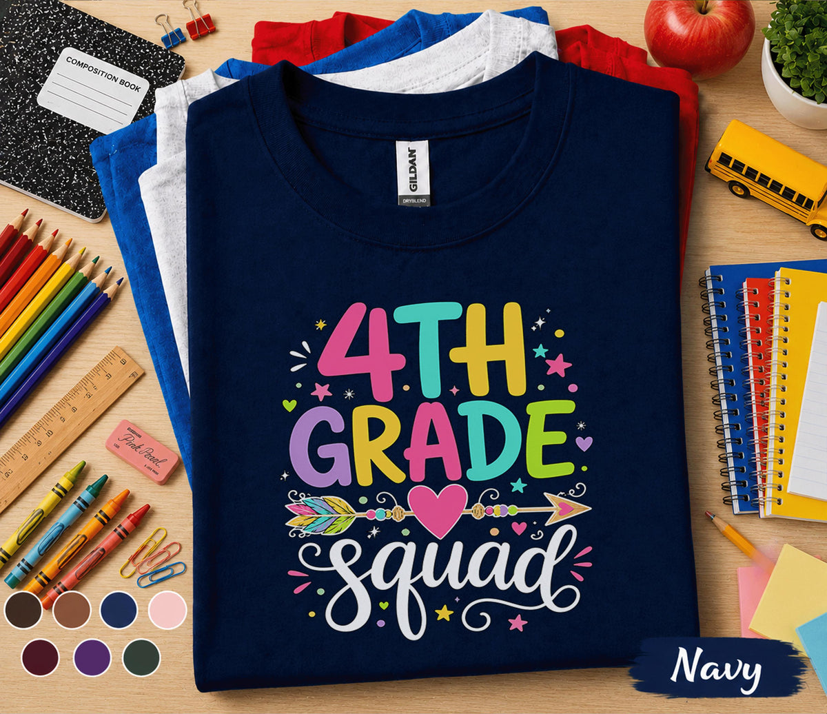 4th Grade Squad Shirt, Back to School Shirt for Kids, First Day of 4th Grade Tee, Cute Fourth Grade Squad Gift, Colorful School Shirt