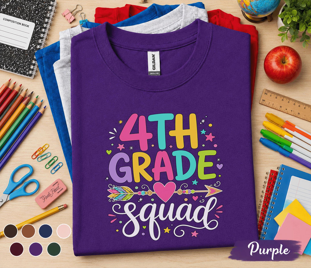 4th Grade Squad Shirt, Back to School Shirt for Kids, First Day of 4th Grade Tee, Cute Fourth Grade Squad Gift, Colorful School Shirt