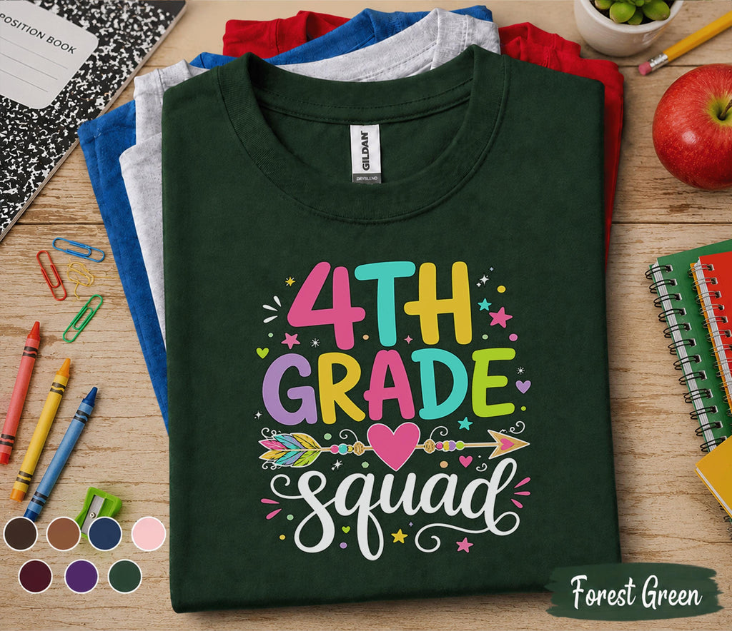 4th Grade Squad Shirt, Back to School Shirt for Kids, First Day of 4th Grade Tee, Cute Fourth Grade Squad Gift, Colorful School Shirt