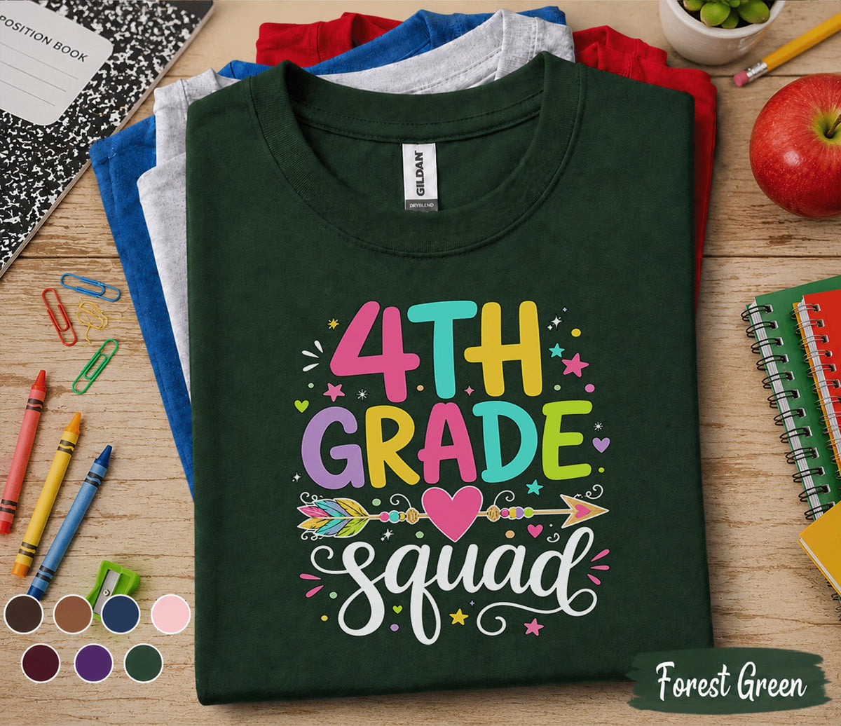 4th Grade Squad Shirt, Back to School Shirt for Kids, First Day of 4th Grade Tee, Cute Fourth Grade Squad Gift, Colorful School Shirt