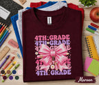 4th Grade Shirt, Cute Pink Bow Fourth Grade Back to School Shirt, First Day of School Tee for Girls, Coquette 4th Grade Student Gift