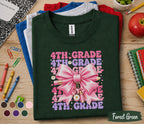 4th Grade Shirt, Cute Pink Bow Fourth Grade Back to School Shirt, First Day of School Tee for Girls, Coquette 4th Grade Student Gift