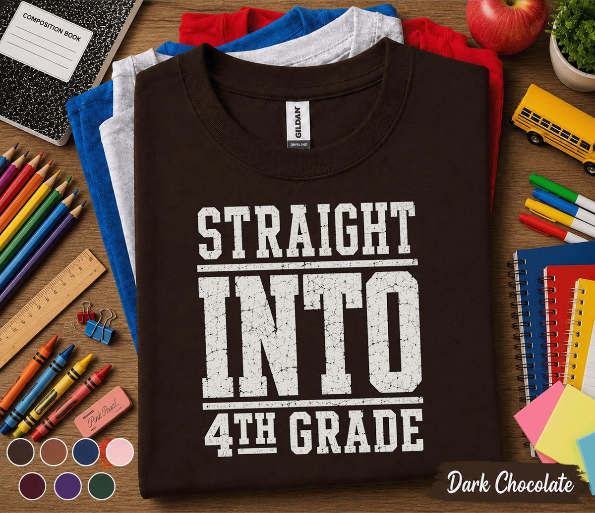 Straight Into 4th Grade Shirt, First Day of School Shirt, Fourth Grade Back to School Tee, Kids Student Gift, Elementary School Outfit