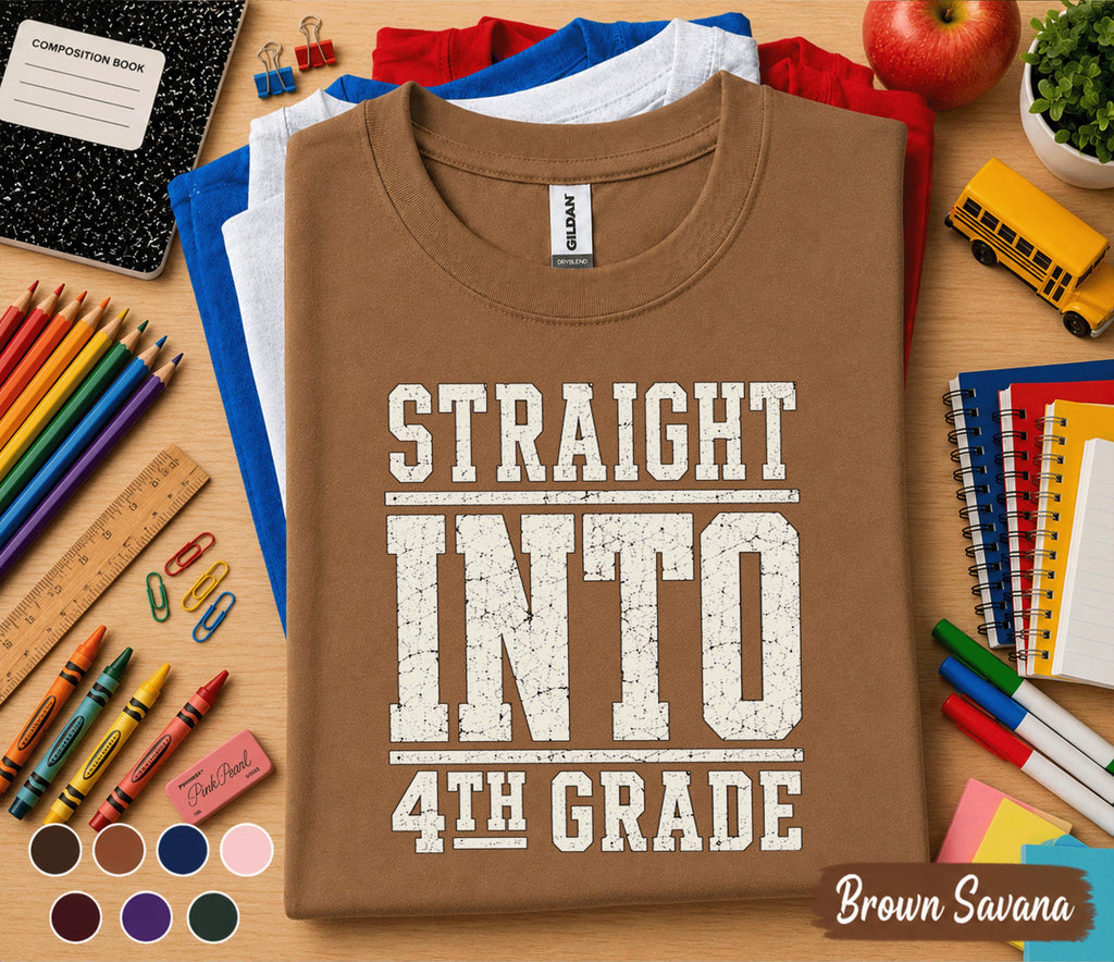 Straight Into 4th Grade Shirt, First Day of School Shirt, Fourth Grade Back to School Tee, Kids Student Gift, Elementary School Outfit
