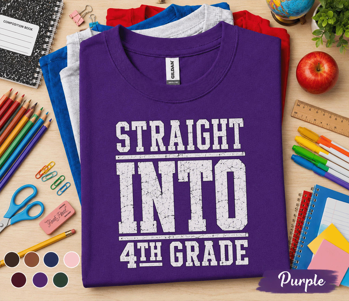 Straight Into 4th Grade Shirt, First Day of School Shirt, Fourth Grade Back to School Tee, Kids Student Gift, Elementary School Outfit
