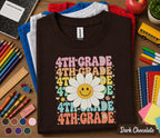 4th Grade Daisy Smiley Face Shirt, Retro Back to School Tee, First Day of Fourth Grade Shirt, Cute Kids School Outfit