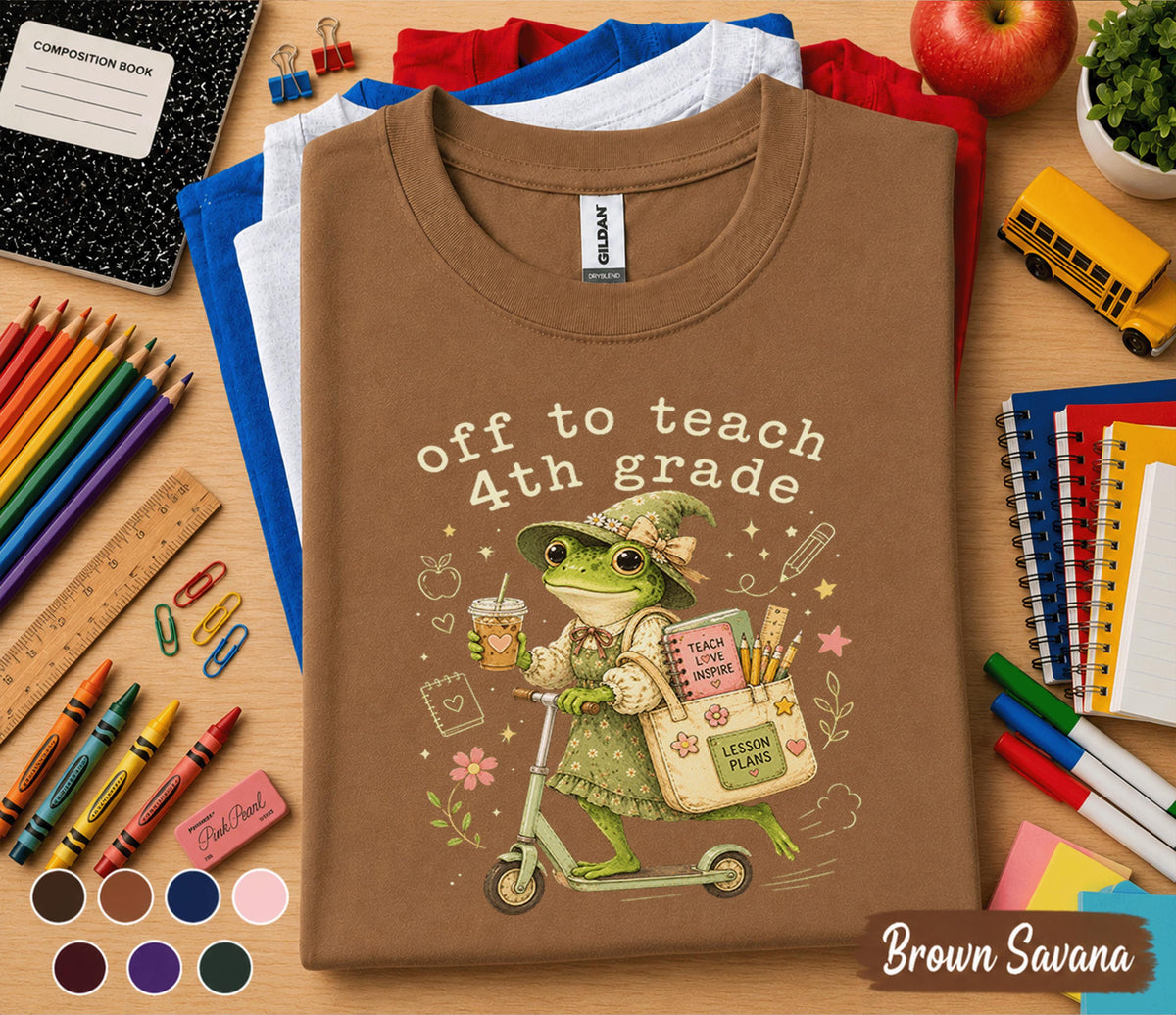 Off to Teach 4th Grade Frog Teacher Shirt, Back to School Teacher Tee, Fourth Grade Teacher Gift, Cute Frog Classroom Shirt