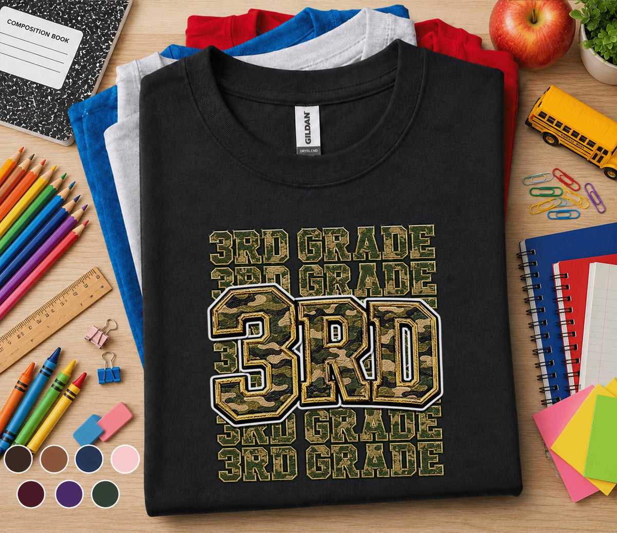 3rd Grade Camo Shirt, Third Grade Back to School Tee