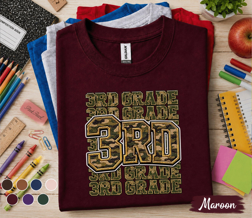 3rd Grade Camo Shirt, Third Grade Back to School Tee, Camo 3RD Student Shirt, First Day of School Outfit, Boys Grade School Gift