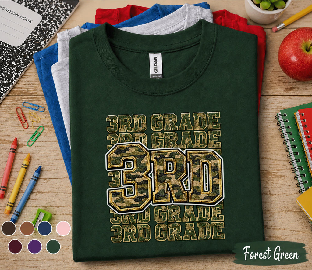 3rd Grade Camo Shirt, Third Grade Back to School Tee, Camo 3RD Student Shirt, First Day of School Outfit, Boys Grade School Gift