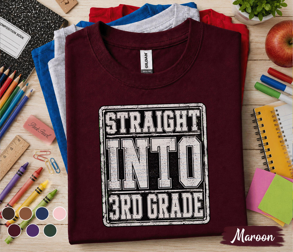 Straight Into 3rd Grade Shirt, First Day of Third Grade Tee, Back to School Student Shirt, Third Grade School Outfit, Kids Classroom Tee