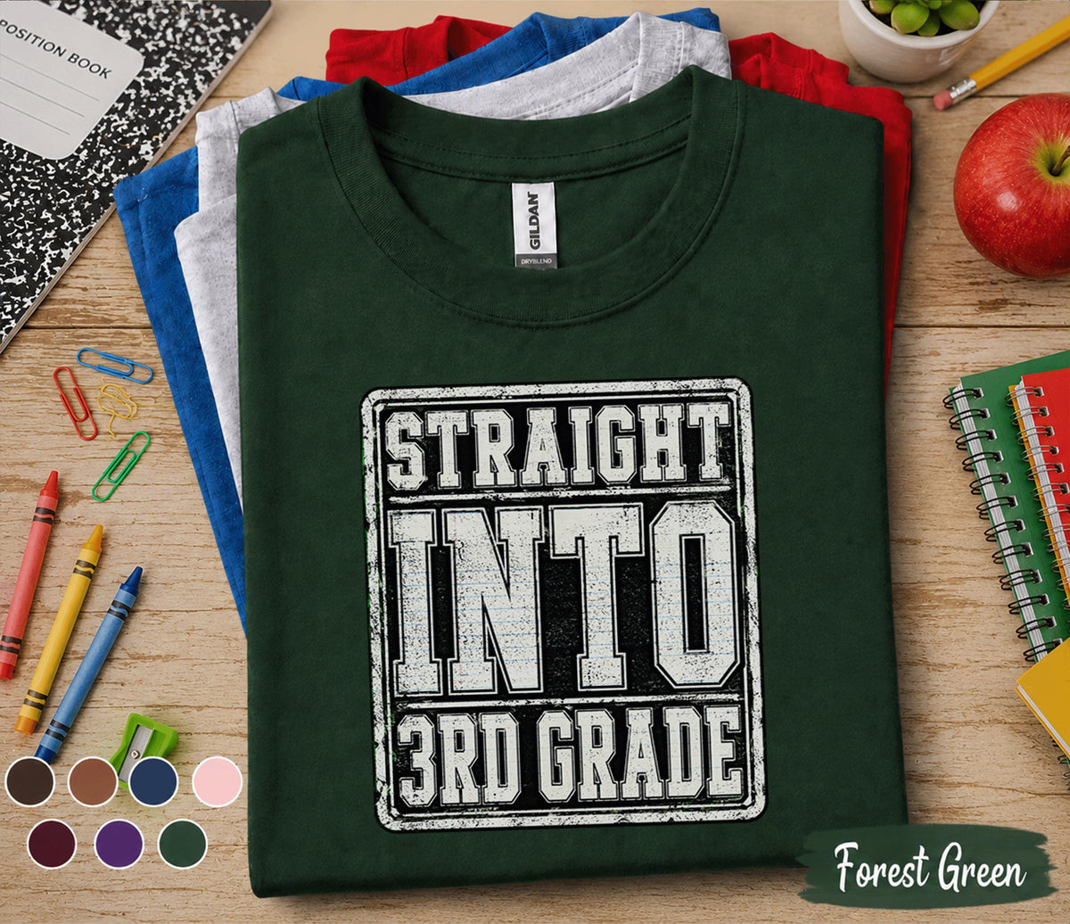 Straight Into 3rd Grade Shirt, First Day of Third Grade Tee, Back to School Student Shirt, Third Grade School Outfit, Kids Classroom Tee
