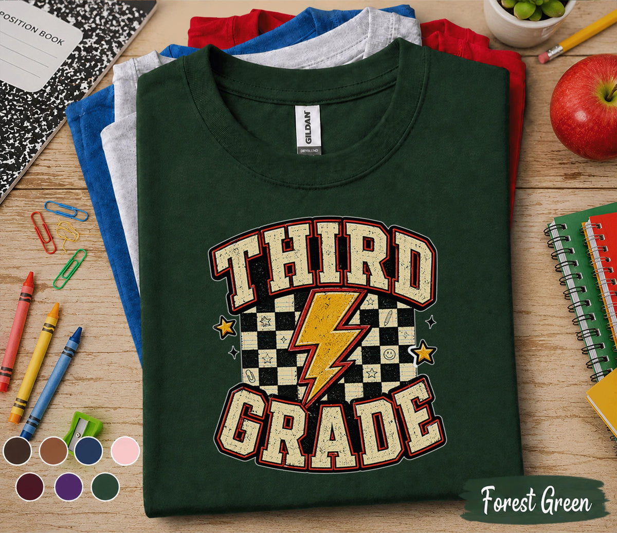 Third Grade Shirt, Retro Third Grade Back to School Tee, First Day of 3rd Grade Shirt, Vintage Lightning Student Shirt, Kids School Outfit