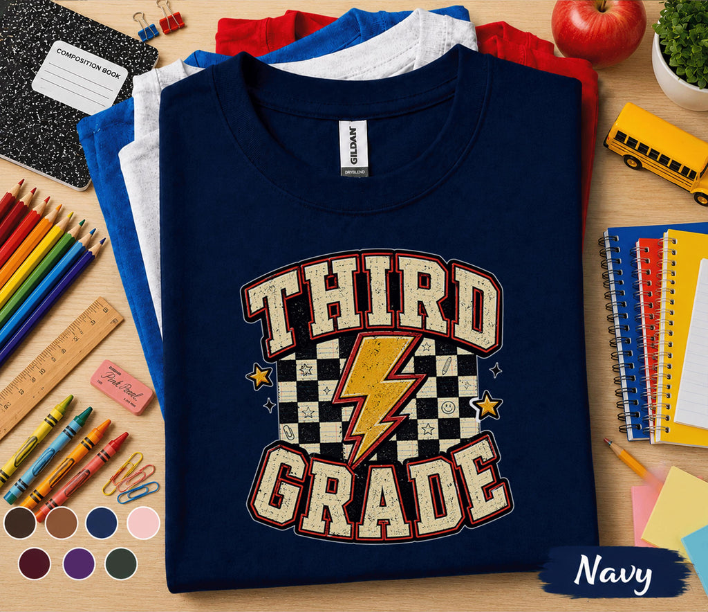 Third Grade Shirt, Retro Third Grade Back to School Tee, First Day of 3rd Grade Shirt, Vintage Lightning Student Shirt, Kids School Outfit