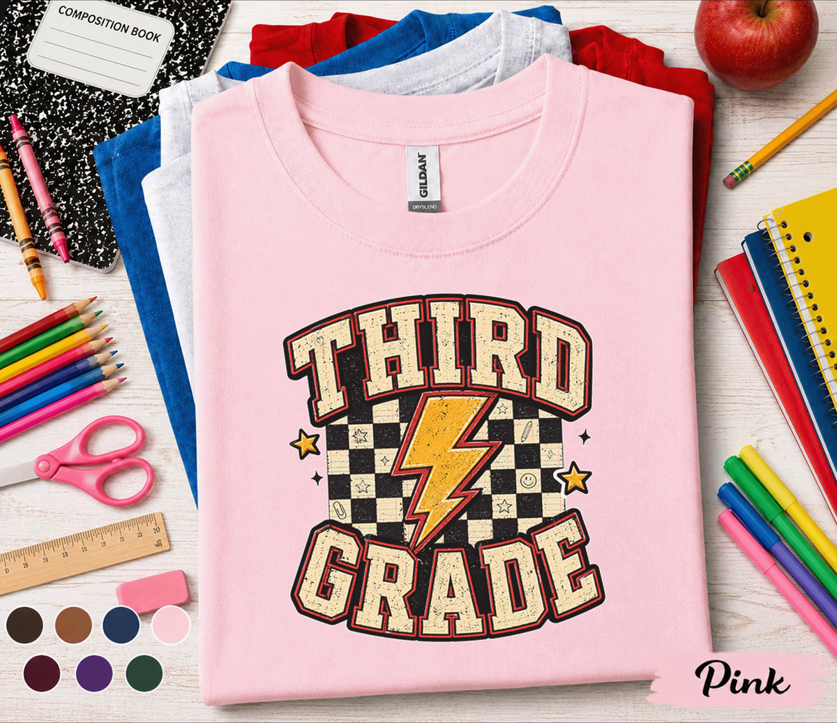 Third Grade Shirt, Retro Third Grade Back to School Tee, First Day of 3rd Grade Shirt, Vintage Lightning Student Shirt, Kids School Outfit