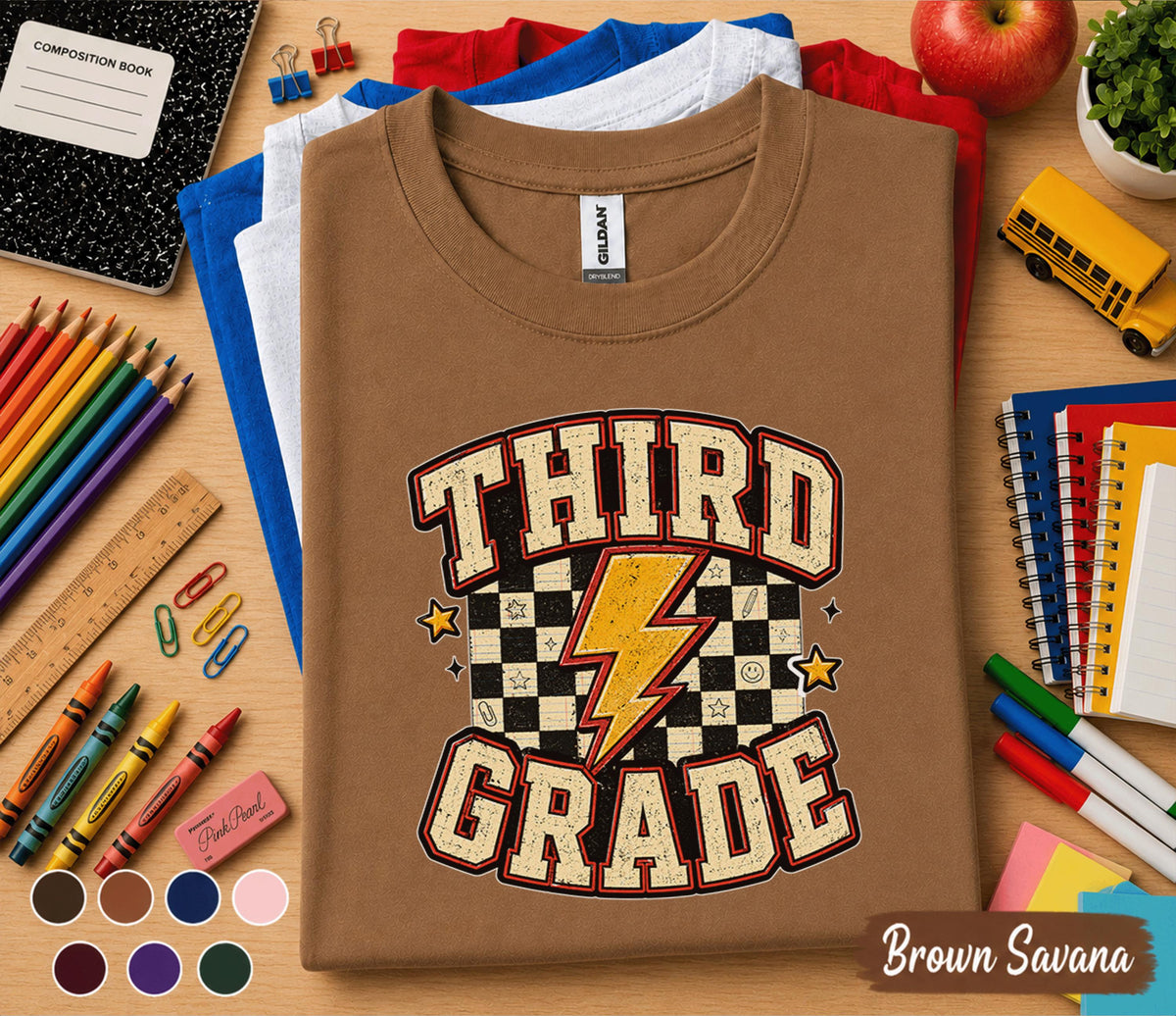 Third Grade Shirt, Retro Third Grade Back to School Tee, First Day of 3rd Grade Shirt, Vintage Lightning Student Shirt, Kids School Outfit