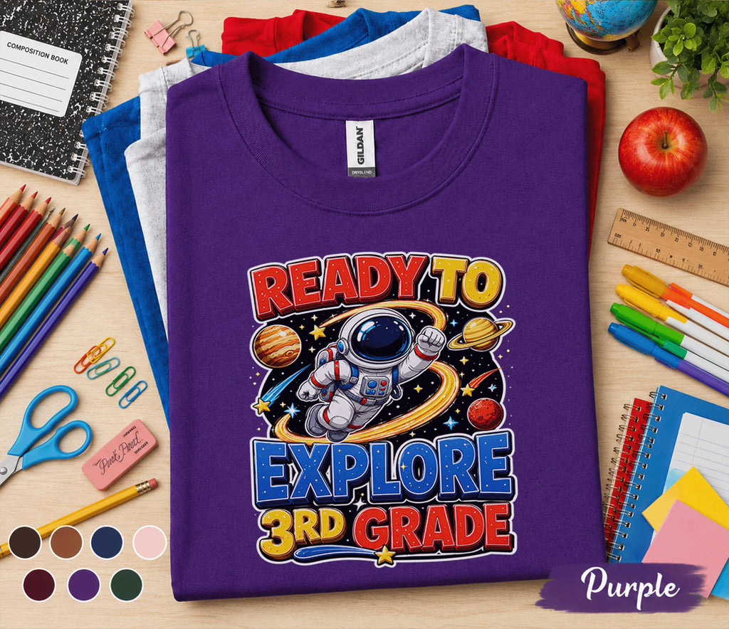 Ready to Explore 3rd Grade Shirt, Astronaut Back to School Tee, First Day of Third Grade Shirt, Space Student Gift, Solar System Kids Tee