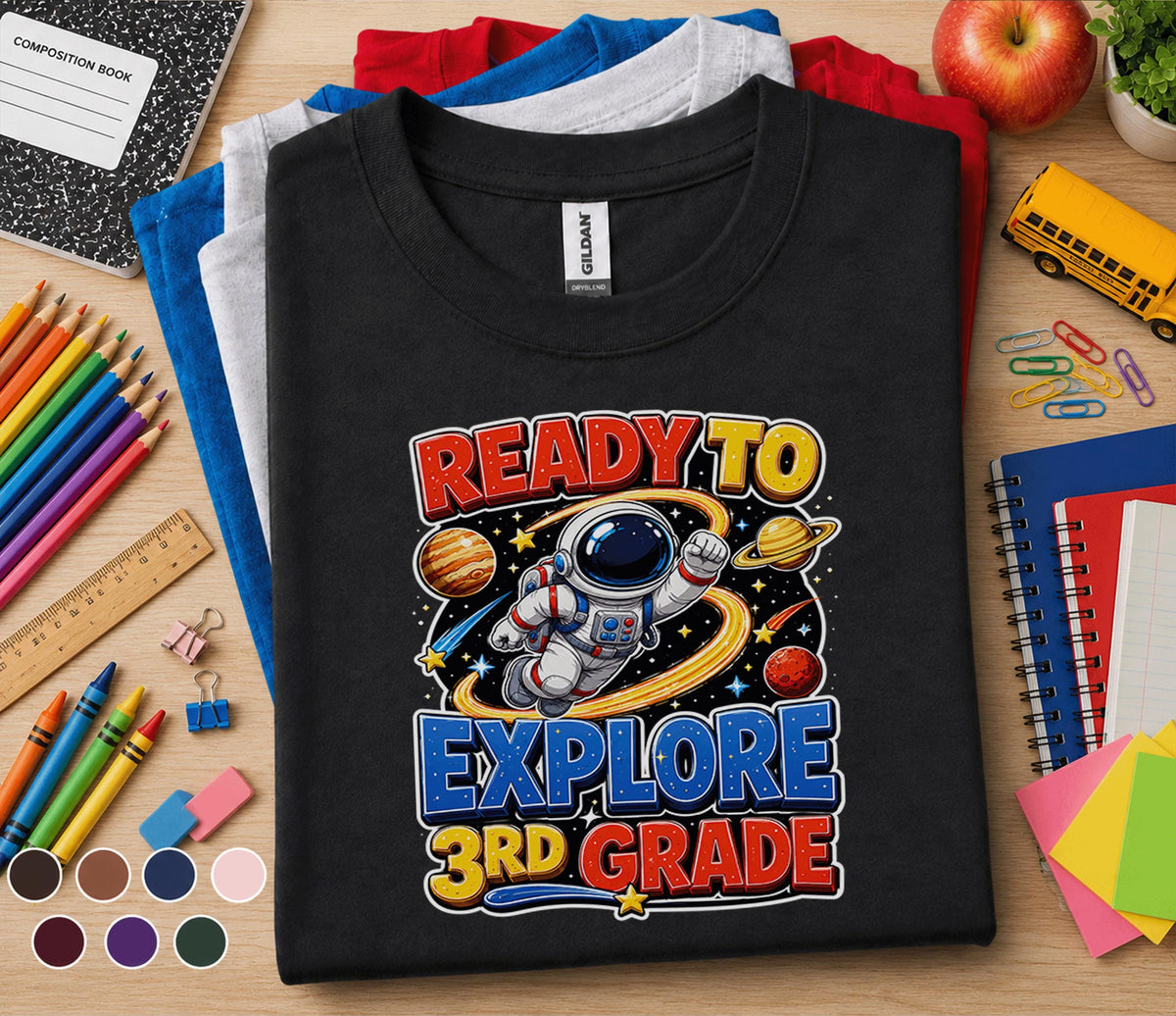 Ready to Explore 3rd Grade Shirt, Astronaut Back to School Tee