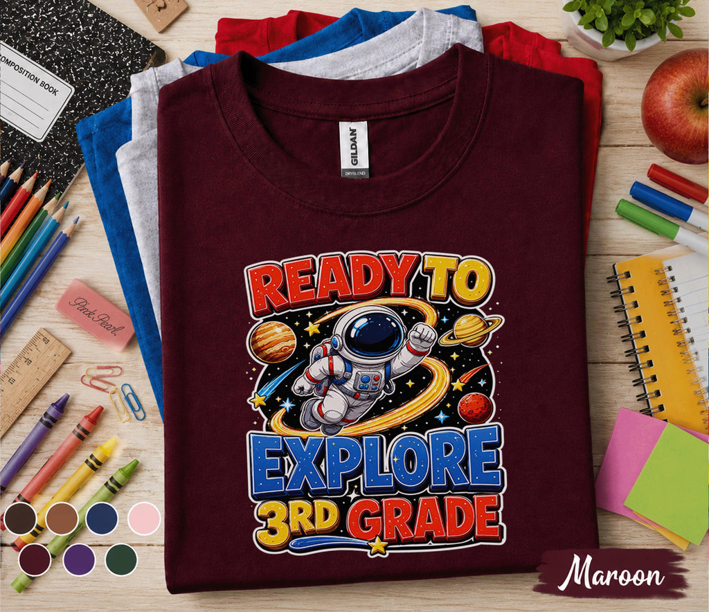 Ready to Explore 3rd Grade Shirt, Astronaut Back to School Tee, First Day of Third Grade Shirt, Space Student Gift, Solar System Kids Tee