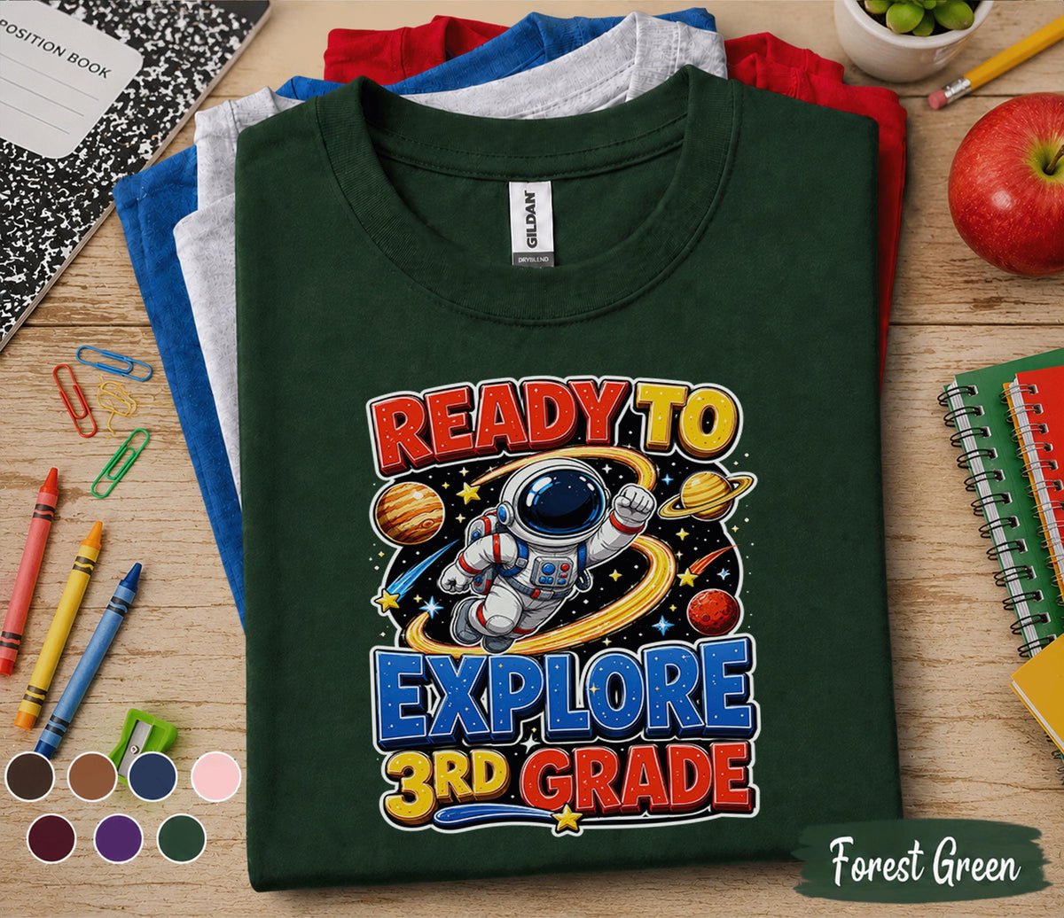 Ready to Explore 3rd Grade Shirt, Astronaut Back to School Tee, First Day of Third Grade Shirt, Space Student Gift, Solar System Kids Tee
