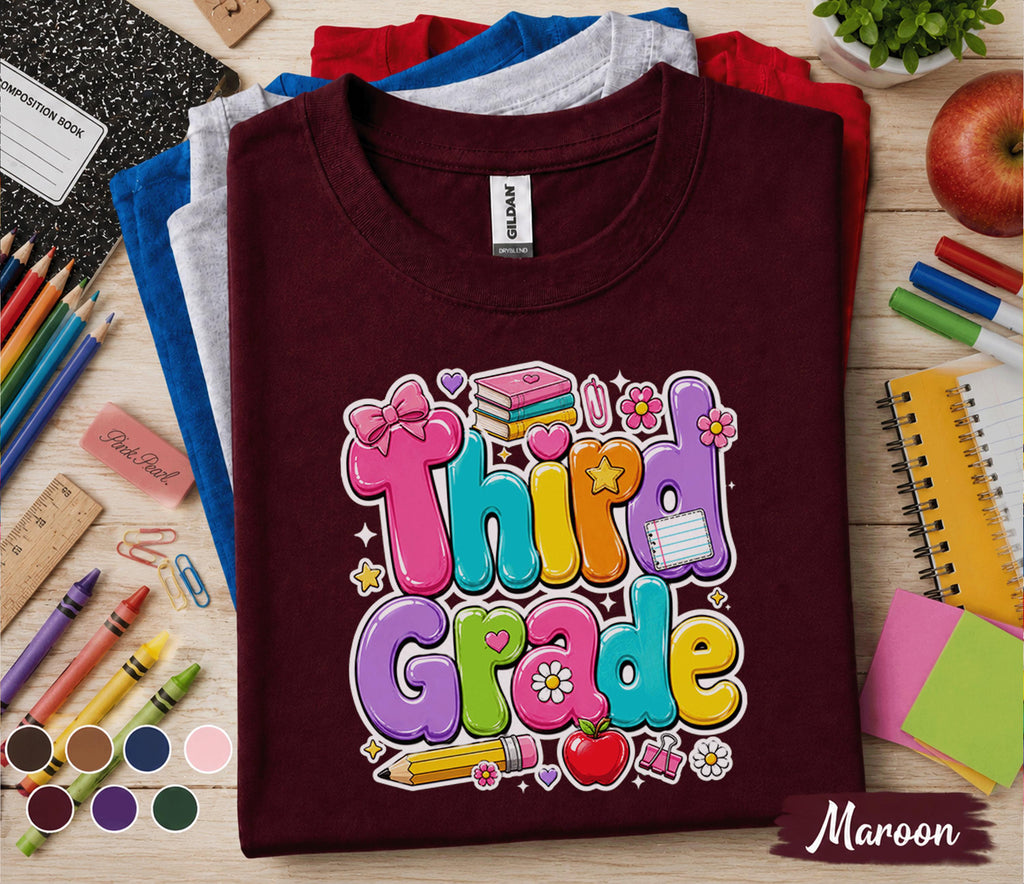 Third Grade Shirt, Cute Back to School Tee, First Day of 3rd Grade Shirt, Colorful School Student Tee, Third Grade Kids Gift Teacher
