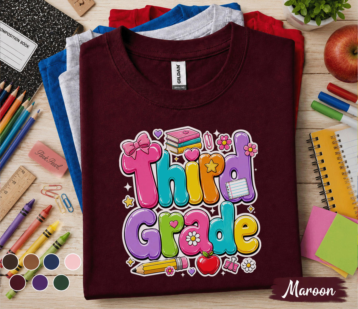 Third Grade Shirt, Cute Back to School Tee, First Day of 3rd Grade Shirt, Colorful School Student Tee, Third Grade Kids Gift Teacher