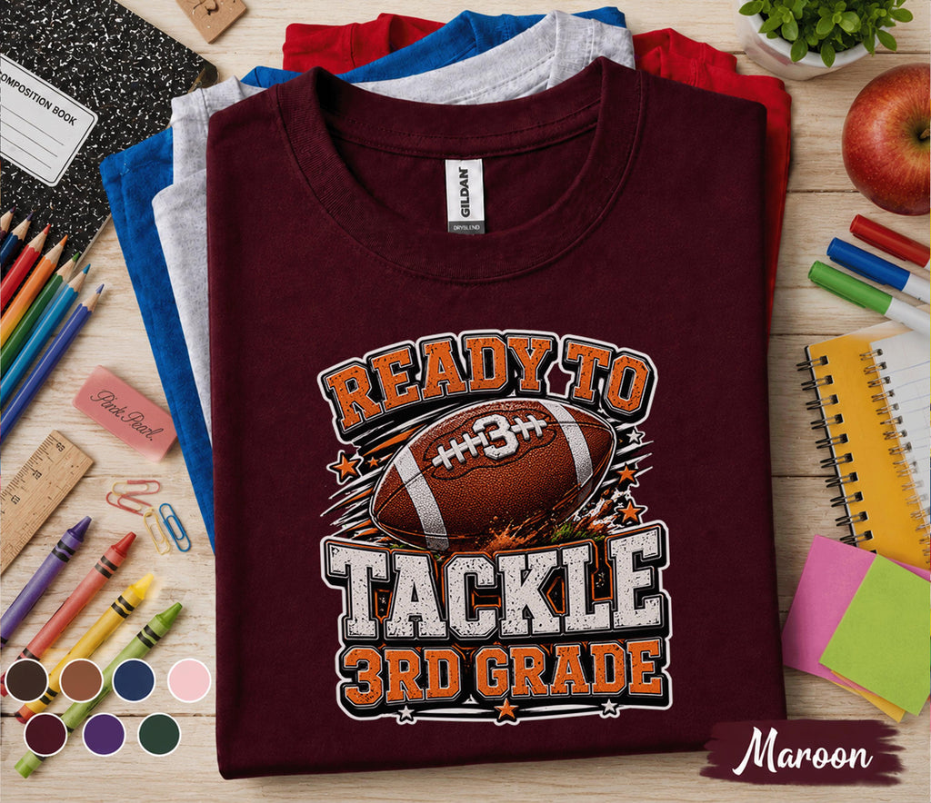 Ready to Tackle 3rd Grade Shirt, Football Back to School Tee, First Day of Third Grade Shirt, Sports Student Gift, Kids Football School Tee