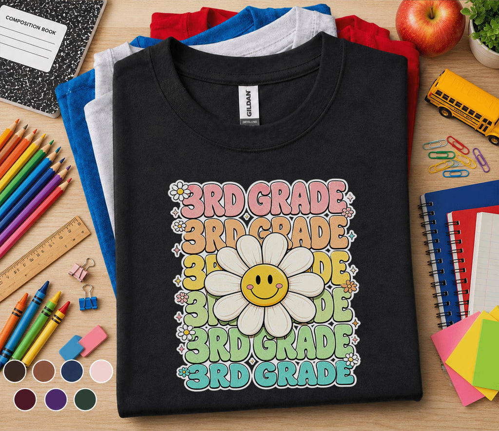 3rd Grade Smiley Daisy Shirt, Retro Back to School Tee