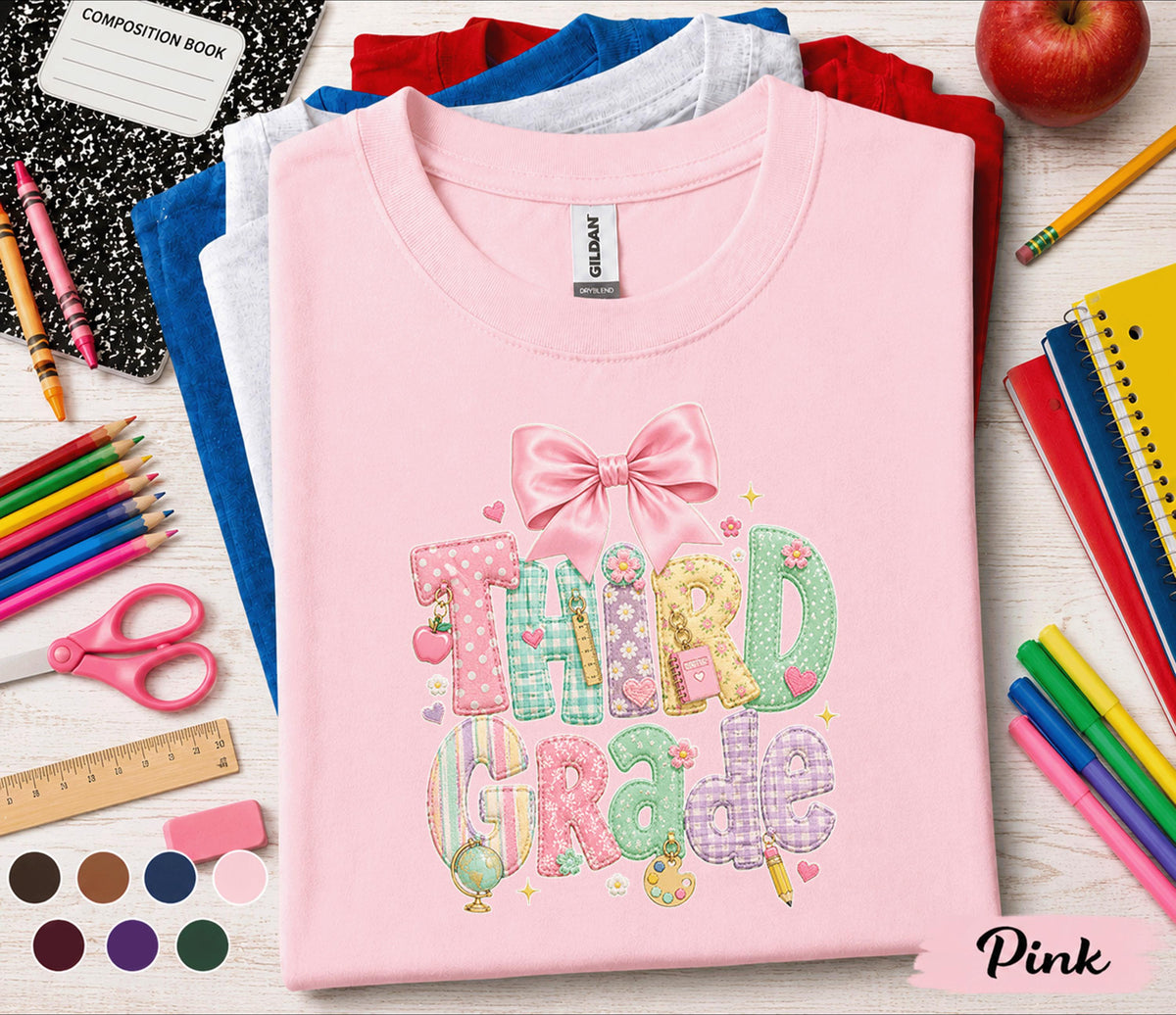 Third Grade Shirt, Cute Back to School Shirt for Girls, First Day of 3rd Grade Tee, Pink Bow School Shirt, Third Grade Student Gift Teacher