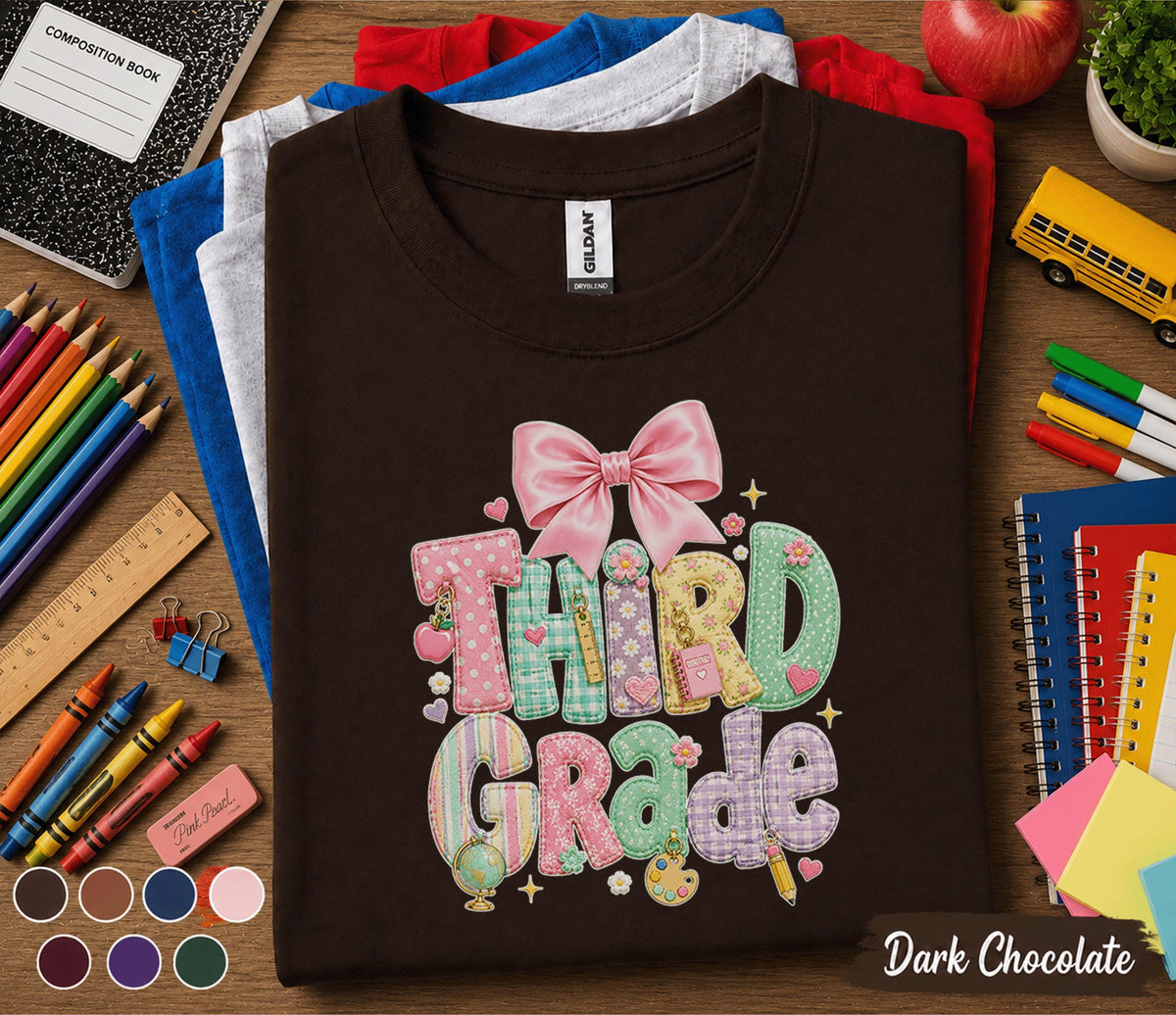 Third Grade Shirt, Cute Back to School Shirt for Girls, First Day of 3rd Grade Tee, Pink Bow School Shirt, Third Grade Student Gift Teacher