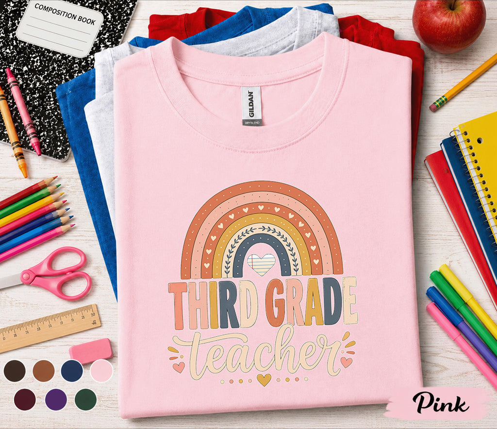Third Grade Teacher Shirt, Retro Rainbow Back to School Teacher Tee, 3rd Grade Teacher Gift, First Day of School Shirt