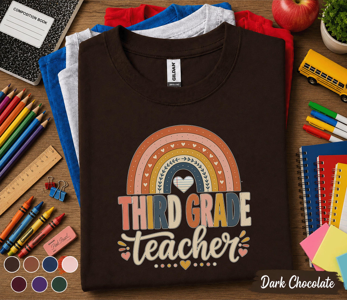 Third Grade Teacher Shirt, Retro Rainbow Back to School Teacher Tee, 3rd Grade Teacher Gift, First Day of School Shirt