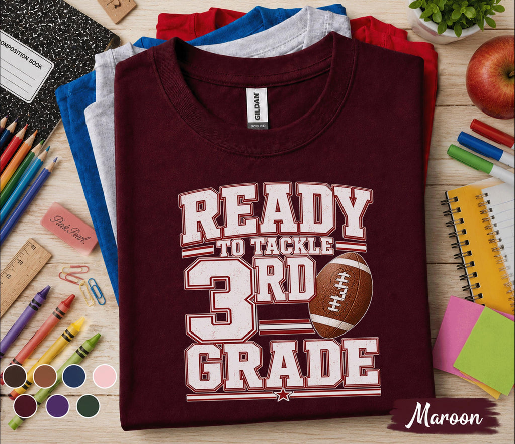Ready to Tackle 3rd Grade Shirt, Football Back to School Shirt, First Day of Third Grade Tee, Sports Student Gift for Boys Girls