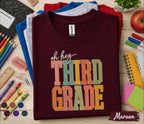 Oh Hey Third Grade Shirt, Retro Back to School Shirt for Kids, First Day of 3rd Grade Tee, Teacher School Outfit, Third Grade Student Gift