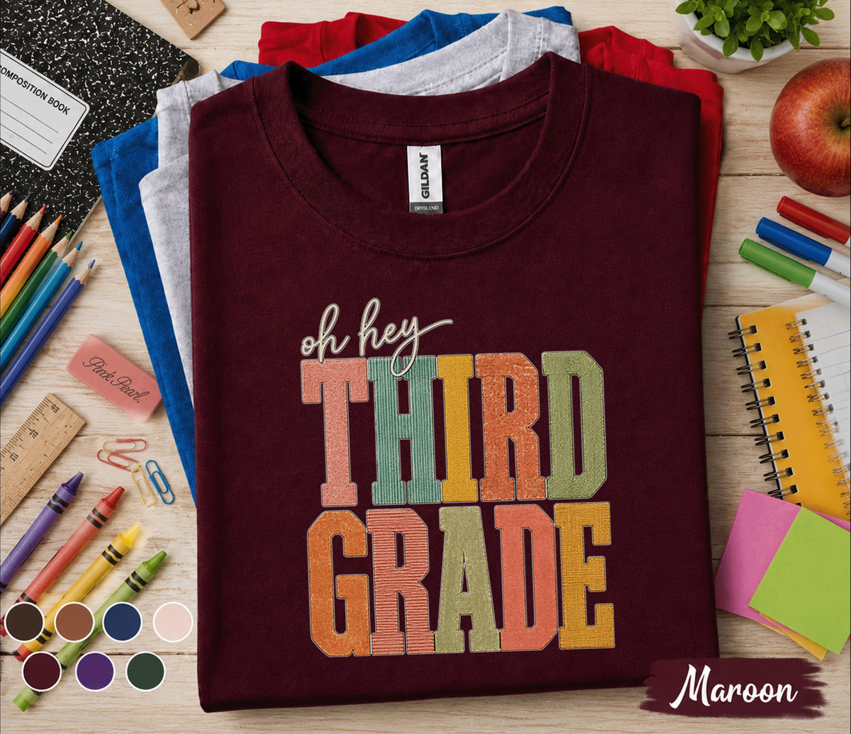Oh Hey Third Grade Shirt, Retro Back to School Shirt for Kids, First Day of 3rd Grade Tee, Teacher School Outfit, Third Grade Student Gift