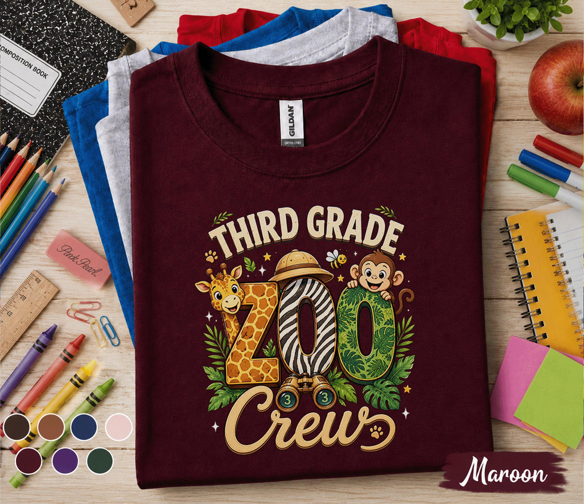 Third Grade Zoo Crew Shirt, Back to School Safari Tee, First Day of 3rd Grade Shirt, Jungle School Outfit, Giraffe Monkey Student Gift