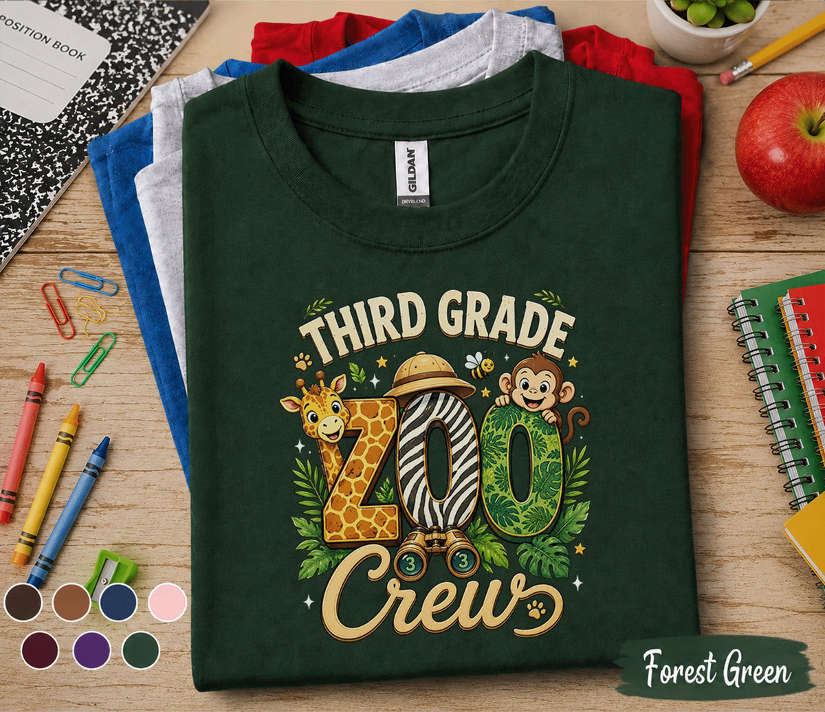 Third Grade Zoo Crew Shirt, Back to School Safari Tee, First Day of 3rd Grade Shirt, Jungle School Outfit, Giraffe Monkey Student Gift