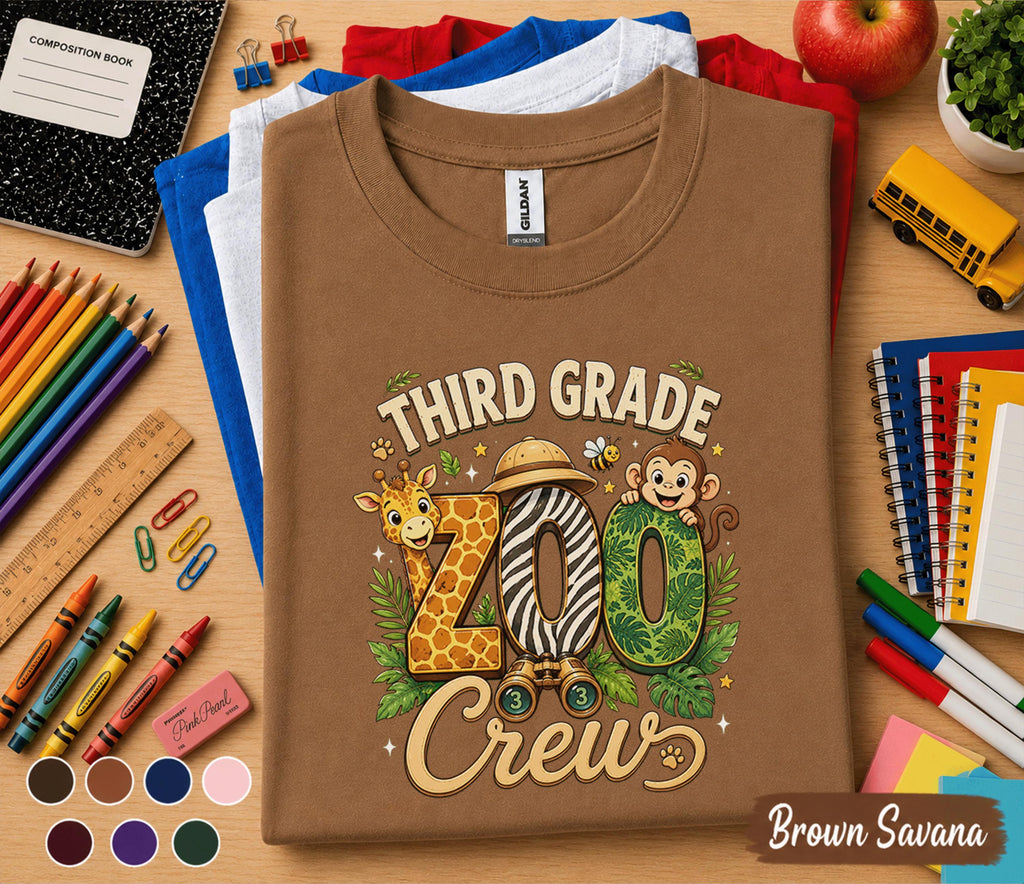 Third Grade Zoo Crew Shirt, Back to School Safari Tee, First Day of 3rd Grade Shirt, Jungle School Outfit, Giraffe Monkey Student Gift