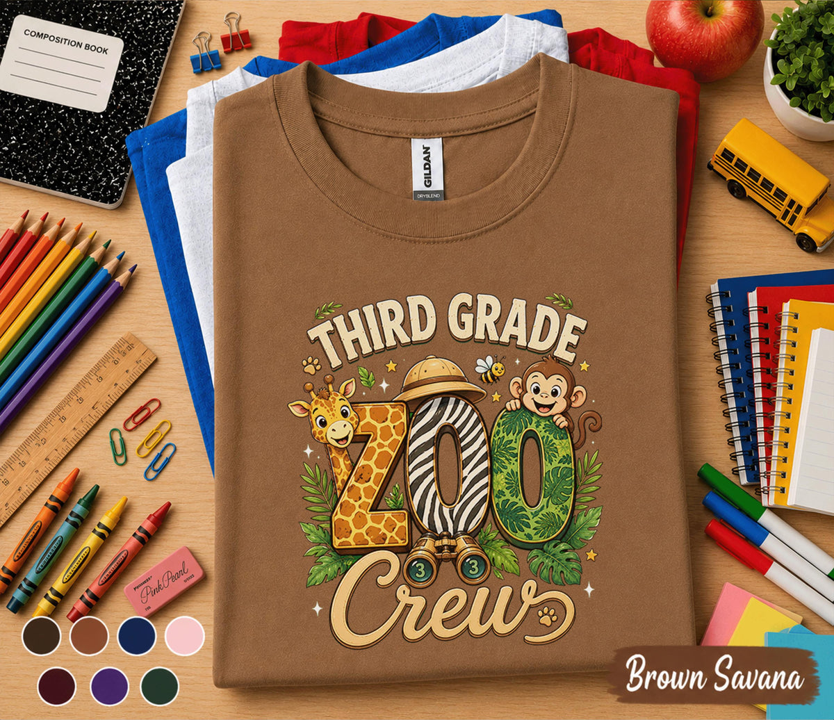 Third Grade Zoo Crew Shirt, Back to School Safari Tee, First Day of 3rd Grade Shirt, Jungle School Outfit, Giraffe Monkey Student Gift