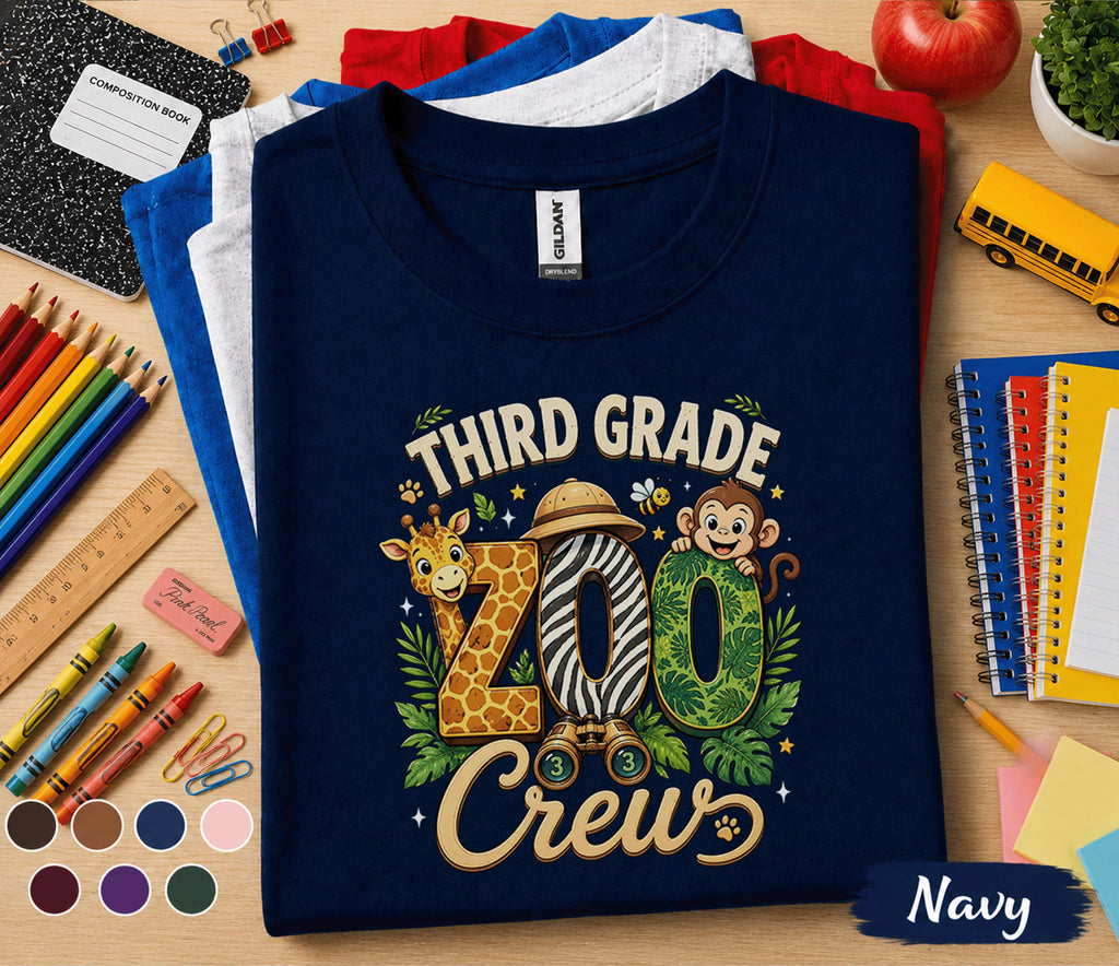 Third Grade Zoo Crew Shirt, Back to School Safari Tee, First Day of 3rd Grade Shirt, Jungle School Outfit, Giraffe Monkey Student Gift