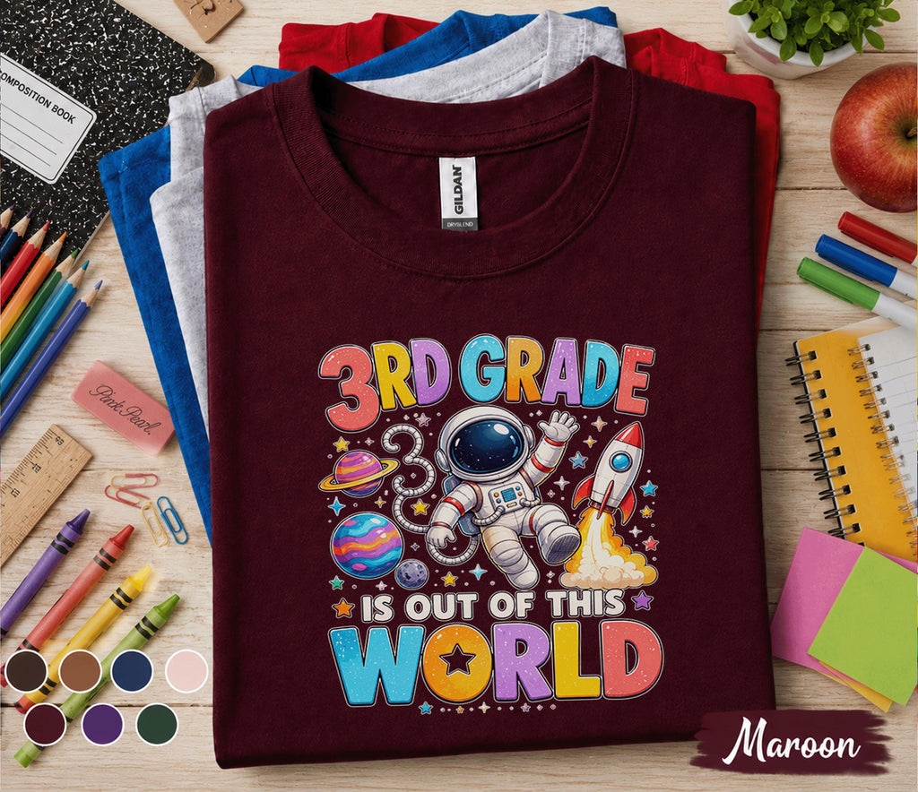 3rd Grade Is Out of This World Shirt, Space Back to School Tee, Astronaut First Day of Third Grade Shirt, Rocket Galaxy Student Gift