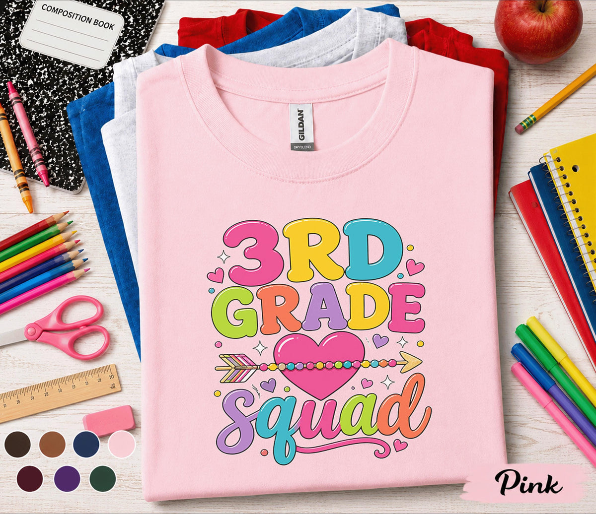 Matching 3rd Grade Squad Shirt, First Day of 3rd Grade Tee, Back to School Shirt, Cute Third Grade Group Outfit, Colorful Heart School Shirt