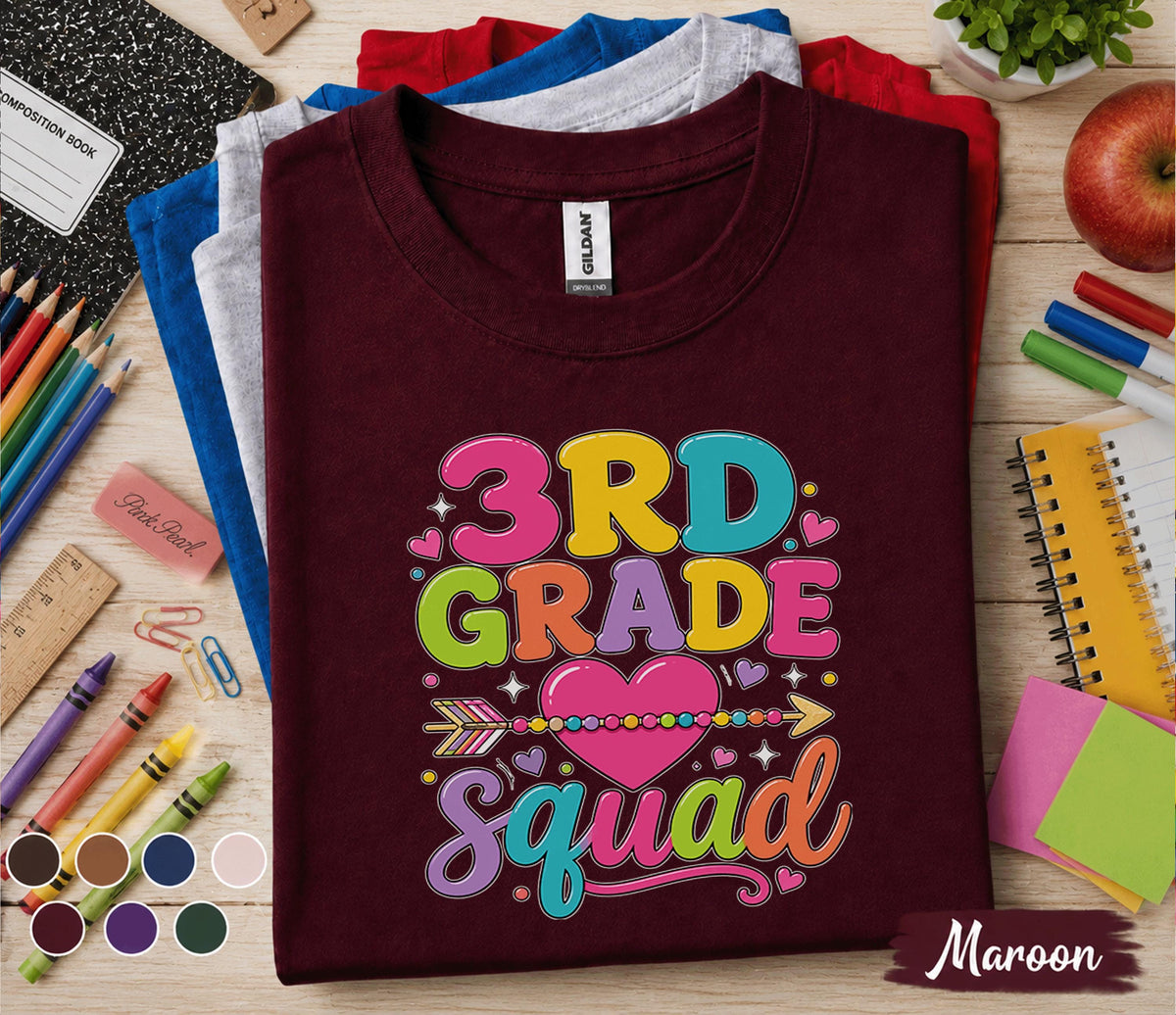 Matching 3rd Grade Squad Shirt, First Day of 3rd Grade Tee, Back to School Shirt, Cute Third Grade Group Outfit, Colorful Heart School Shirt